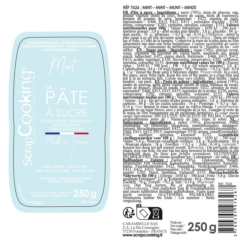 ScrapCooking - Fondant Pastel Blue "Mint" 250 g - Dye