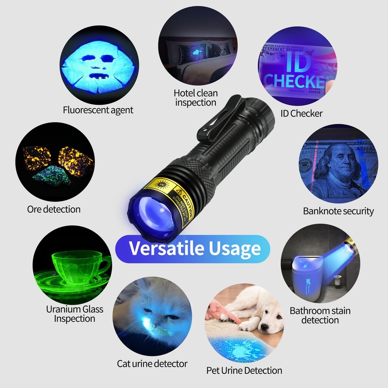 DARKDAWN UV Flashlight 365nm Black Light，Mini & Powerful USB- C