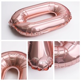 [10] 16" Number Rose Gold Foil Balloons 0-9 set, Mylar Aluminum Hanging Numbers for Valentine's day Romance Mother's day Wedding Graduation Birthday Party Decorations Christmas New Year eve (10 Pcs)