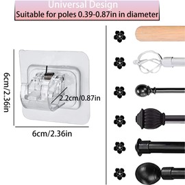 6 Pcs No Drill Curtain Rod Brackets Self Adhesive No Drilling Curtain Rod Holders Hooks Nail Free Adjustable Curtain Hangers for Home Bathroom Kitchen and Hotel Use