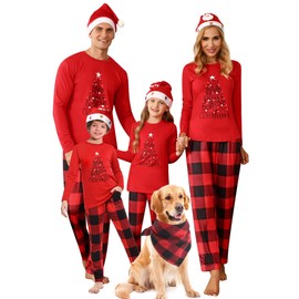 iClosam Matching Family Pajamas Set Striped Christmas Pajamas Sleepwear Dad Mom PJs Black