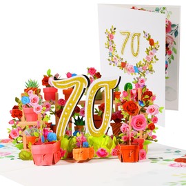 CNLITIHEKA Pop Up 70th Birthday Cards Happy 70th Anniversary Card 3D Flower Birthday Greeting Cards for Men Women Husband Wife Mom Dad Grandfather Grandmother Friends with Note and Envelope.