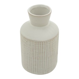 Kusso Grey Textured Ceramic Vase with Slim Neck Painted Square Textured Flowerpot for Fresh Flowers Dried Flowers