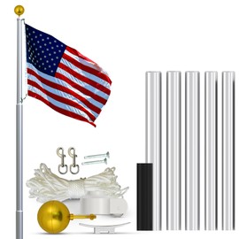 Super Tough Heavy Duty 20 Foot Residential Flagpole and US Made Valley Forge Nylon Flag