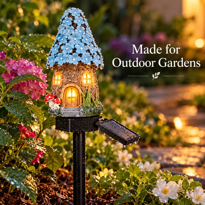 Solar Cartoon House LED Garden Stake Light, Warm Yellow Outdoor