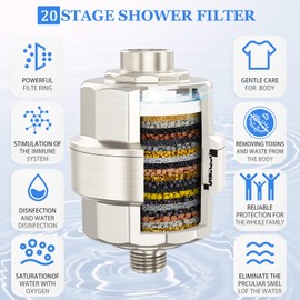 20-Stage Shower Head Filter-Shower Head Filter for Hard Water, with 3 Replaceable Filter Cartridges, High Output Shower Water Filter for Removing Chlorine and Fluoride, Brushed Nickel