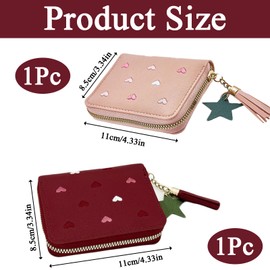 2 Pcs Purse for Girls, Tassels Leather Coins Pocket Pink Wallet, Girls Purse with Embroidered Heart Kids Wallet, Cute Wallet for Teens Girls Women (Jujube Red, Pink)
