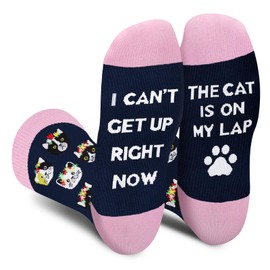 Funny Cat Socks for Women Mom Teen Girls - I Can t Get Up Right Now The Cat is On My Lap Socks Animal Novelty Cool Socks-Mothers Valentines Day Cat Lover Gifts Christmas Stocking Stuffers-Black Pink
