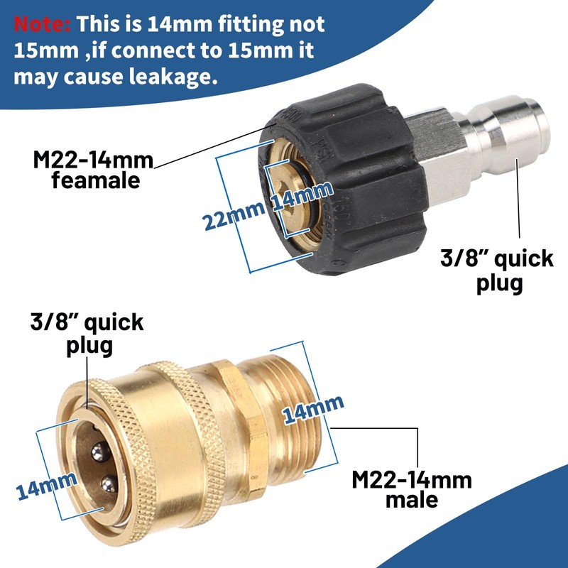 SWAWIS 8 Pieces Pressure Washer Adapter Set, M22-14mm Female Thread