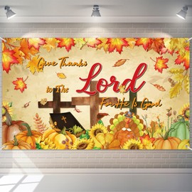 Ctosree Fall Jesus Backdrop Banner Give Thanks to The Lord Photo Background Religious Autumn Pumpkin Maple Leaf Backdrop Decor for Autumn Fall Harvest Holiday Party Photo Prop, 72.8 x 43.3 Inch