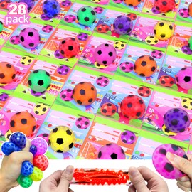 Valentine's Day Gifts for Kids Prefilled 28 Pack Valentine's Day Soccer Stress Balls with Gift Cards,Stress Relief Squeeze Toys for Boys Girls, Valentine's Day Classroom Exchange Gift Party Favors