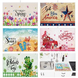 Nuanchu 6 Pcs Seasonal Dish Drying Mats for Kitchen Counter 24"x 16" Valentine St. Patrick's Day Easter 4th of July Microfiber Drainer Mat Large Holiday Spring Summer Washable Mat for Home Accessories