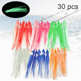 OriGlam 30pcs Luminous Squid Fishing Lures, Glow Octopus Skirts Squid Skirts Trolling Lures, Trolling Saltwater Baits Soft Fishing Lure for Bass Salmon Trout
