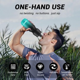 BuildLife 2 Pack Sports Water Bottle, 710ML Squeeze Water Bottle, Biking Water Bottles, BPA Free & Leakproof Cycling Bottles for Workout, Hiking, Outdoor Sports Dishwasher Safe (BlackBlue+Black)