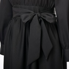 CAMDOM Church Clergy Dress for Women Long Sleeve A Line Elegant Maxi Dress with Tab Insert Stand Collar and Belt Black