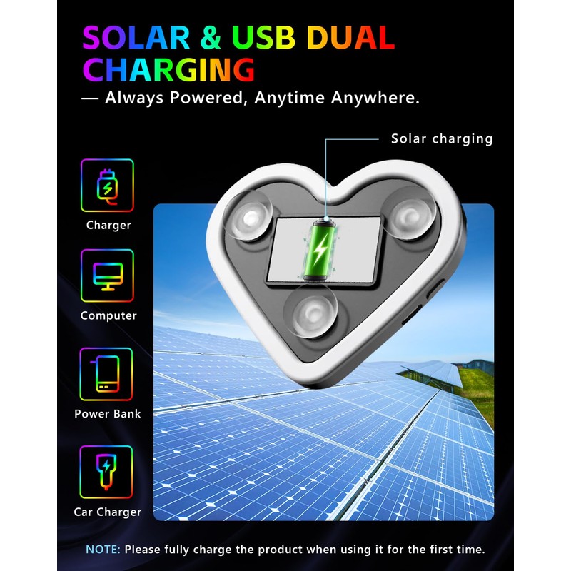 VANKUB 1PCS Car LED Ambient Lights, Car Triangle Window Solar-Powered