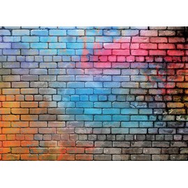 AIIKES 8x6FT Colorful Brick Wall Photo Backdrop 80's Hip Hop Disco Baby Birthday Wedding Graduation Themed Party Photography Background Fashion Decor Studio Photo Booth 11-502