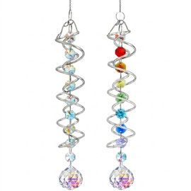 2-Pack Hanging Wind Spinners Outdoor - Indoor Gazing Ball, Rainbow Maker Crystal Ball - Stainless Steel