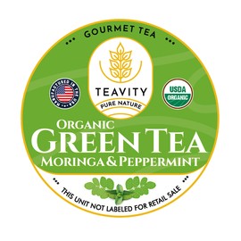 Organic Moringa Green Tea with Peppermint Tea Pods for Keurig - Naturally Caffeinated by Teavity (12 Tea Pods)