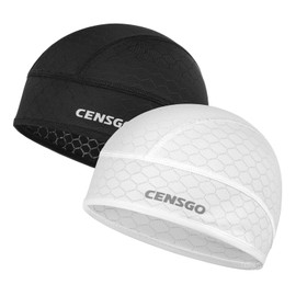 CENSGO Skull Cap Helmet Liner for Men Women, Cycling Cap Sweat Wicking Liner, Cooling Head Cover for Running, Hard Hat, Motorcycle(Black+White)