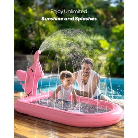 QPAU Splash Pads for Toddlers 1-3, Pink Elephant Toy Splash Pad for Kids, Outdoor Play Mat for Babies, Inflatable Sprinkler Pool for Birthday Girl Gifts 1 Year Old Girl