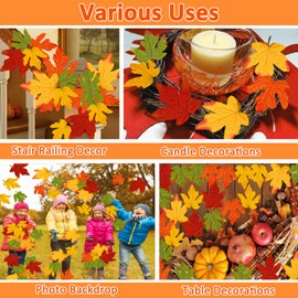Moon Boat 59PCS Fall Artificial Maple Leaves Decorations Large Size - Thanksgiving Autumn Plastic Faux Leaf Wedding Party Table Decor Multicolored