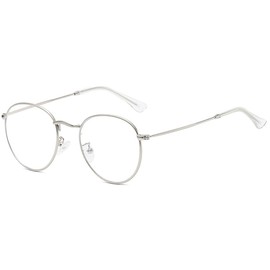 MIGOO Damen lichtundurchlässige brille retro runde metallrahmen runde brillen-raum-objektiv silber anti-blau-licht einheitsgröße