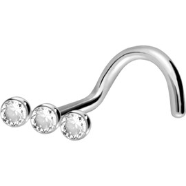 PIERCINGLINE Titanium Spiral Nose Piercing | 3 Crystals | Nose Stud | Choice of Colours, Titanium