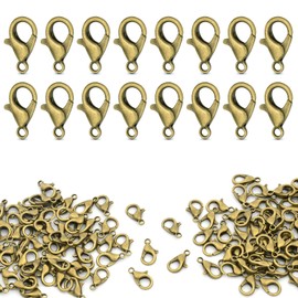 CooBigo 120pcs 12mm Lobster Clasps, Tiny Metal Alloy Lobster Claw Clasps for Necklace Bracelets Clip, Keychain Ring, Jewelry Making Accessories (Bronze)