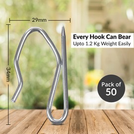 HOMMAKR Heavy Duty Zinc Metal Drapery Pin Hooks Pack of 50 Curtain Pin Hooks for Pencil Pleat Curtains, Silver