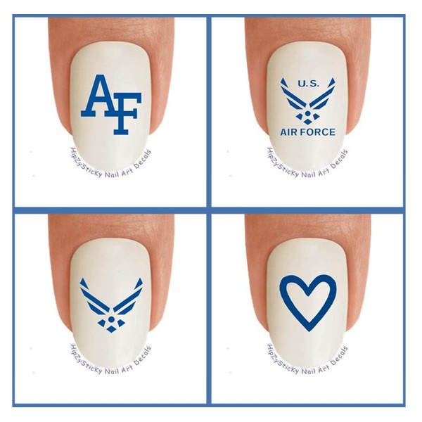 40pc Nail Art Decals WaterSlide Nail Transfers Stickers - Military US Air Force AF Blue Wings Heart Nail Decals - Salon Quality! DIY Nail Accessories