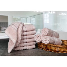 Ample Decor 100% Cotton Soft Pink Washcloths Set of 10- Super Soft, Quick-Dry, Highly Absorbent, Popcorn Textured - Mulaayam Collection - 12 X 12 Inch