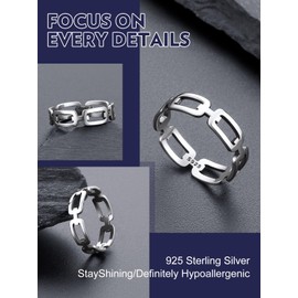 Bandmax Womens Mens Sterling Silver Link Chain Ring 5MM 925 Silver Chain Ring Size 10 Stacking Rings Simple Ring Real Silver Ring Gift for Women Men