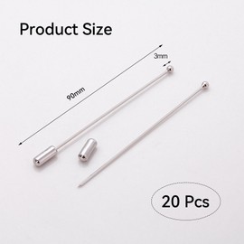 Scarf and Hat Pins, Pack of 20 Hat Pins, Long Needle Eye Pin with Stopper Ends, Needles Ideal for DIY Crafts Fashionable Lapel Pins, for Men Women Suit Tie Hat Scarf Accessories 90 mm (Silver)
