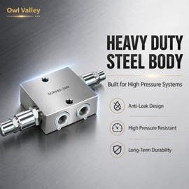 Dual Crossover Hydraulic Relief Cushion Valve, 3/8" NPT Ports, 12 GPM, Adjustable 150-2600 PSI, Preset 1300 PSI, Replaces DCRV45-06N, for Hydraulic Motors and Cylinders
