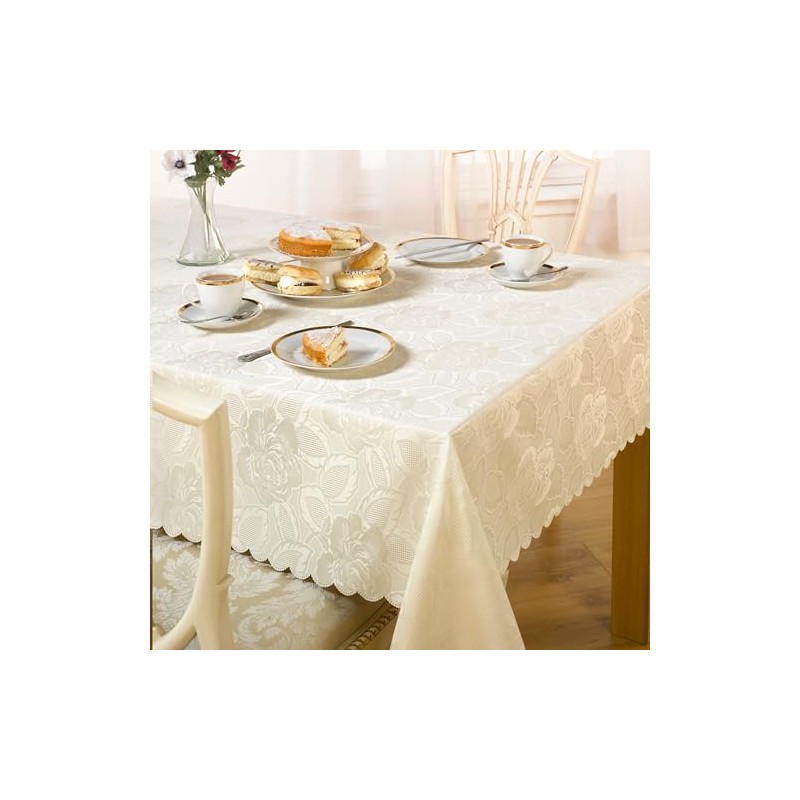 Emma Barclay Damask Rose - Jacquard Table Cloth in Cream