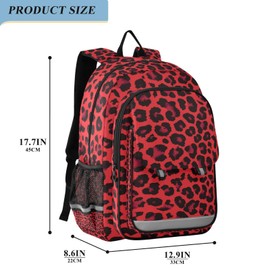 Red Leopard Print Cheetah Laptop Backpack for Boys Girls, Bookbag Travel Bag Casual Daypack School Backpack for Students