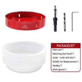 Nicerity 6-1/2 Inch Hole Saw with 180mm Dust Bowl Catcher for Recessed Lights, 165mm Hole Cutter in Bi-Metal with Arbor for Wood, Plastic Board, Ceiling, Drywall, Include Hex Key & Gloves