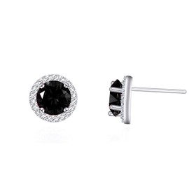QUKE 8mm Black Cubic Zirconia Crystal Round Pierced Ears Stud Earrings Silver Tone Jewellery For Women Girls