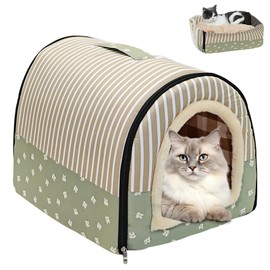 WIYETY Cat House for Outdoor Winterproof: Cat House Outdoor, Cat Bed Cave, Foldable Cat Bed Outdoor for Kittens, Rabbits, Guinea Pigs, Animal Shelter, Stray Pets (Brown, 37 x 32 x 30 cm)