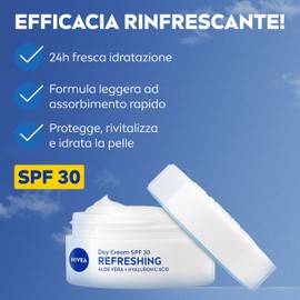 NIVEA Crema Giorno Rinfrescante SPF 30 50 ml, Crema idratante viso con Aloe Vera e Acido Ialuronico per 24h di fresca idratazione, Skincare con elevata protezione UVA/UVB SPF30 per pelle normale