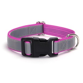 Boswany Highly Reflective Dog Collar, Adjustable Nylon Basic Collar Quick Release Buckle for Small Medium Large Dogs, S, M, L Sizes (Small,10"-15" Purple)