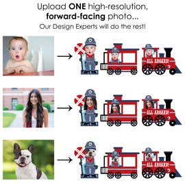 Big Dot of Happiness Custom Photo Railroad Party Crossing - Fun Face Lawn Decorations - Steam Train Birthday Party or Baby Shower Outdoor Yard Signs - 10 Piece