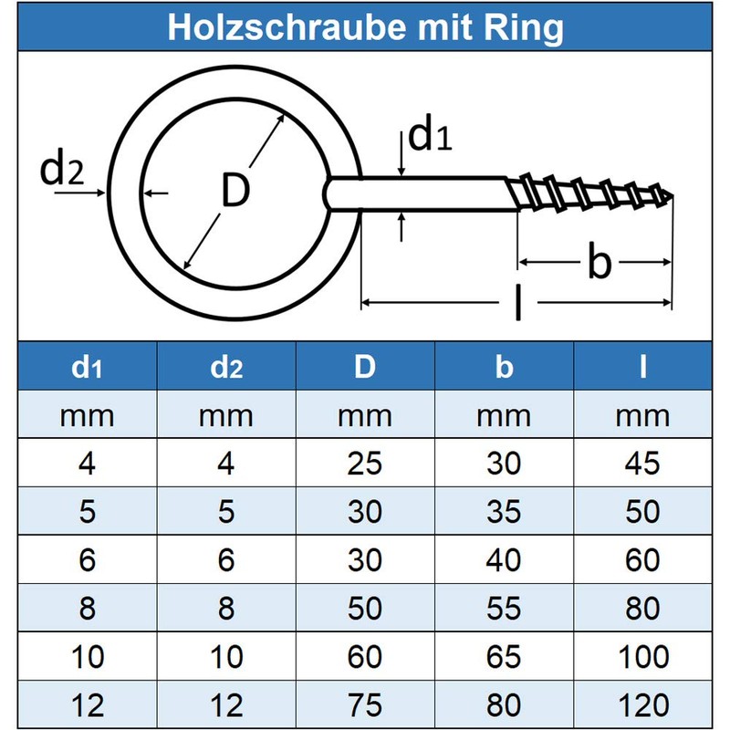 Eisenwaren2000 6 mm Wood Screw with Ring (Pack of 1)
