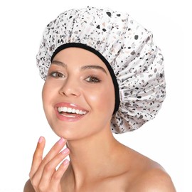 Yanibest Double Layer Shower Cap - Waterproof Shower Caps for Women Reusable, Washable Shower Bonnet with Soft Non-Slip Elastic Band, Bath Hair Hat for Long Hair