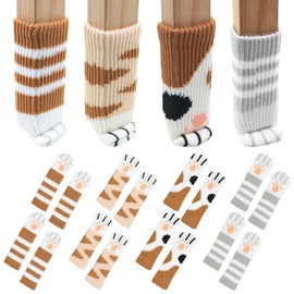 LuminaryLair Pack of 16 Cat Chair Socks, 4 Patterns Elastic Chair Leg Socks, Cat Paw Chair Leg Protectors, Chair Leg Caps, Table, Anti-Scratch Chair Socks, for Desk, Cupboard, Door Handle, Chairs