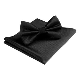 HISDERN Bow Ties for Men Black Solid Color Pretied Bow Tie and Pocket Square Classic Adjustable Clip on Stain Bowties Handkerchief Set for Tuxedo Wedding Party