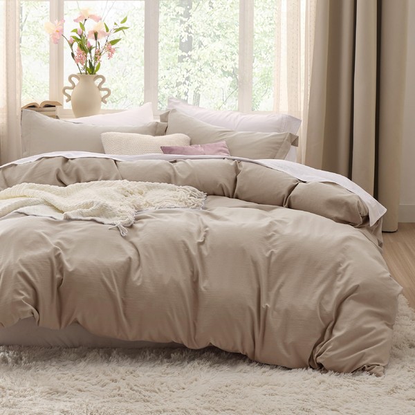 Bedsure Deep Beige Duvet Cover King Size - Soft Prewashed