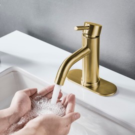 Kohonby Single Hole Bathroom Sink Faucet Brushed Gold, Modern Single Handle Bathroom Faucet Commercial Stainless Steel Basin Faucet with Drain