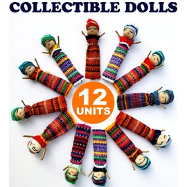5ô2 12 Super Cute Large Guatemala Worry Dolls + 1 Free Fabric Bag - Handmade (12 Worry Dolls in 1 Bag)